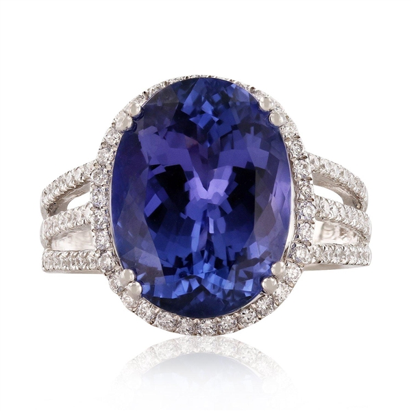 9.07ct DARK Tanzanite and 0.58ctw Diamond Platinum Ring (GIA CERTIFIED) (Vault_R51) 