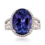 9.07ct DARK Tanzanite and 0.58ctw Diamond Platinum Ring (GIA CERTIFIED) (Vault_R51) 