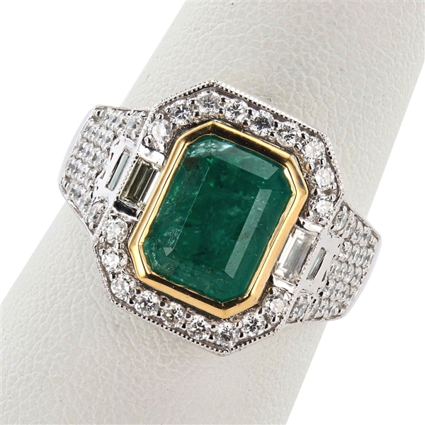 2.99ct Emerald and 0.89ctw Diamond 18K White and Yellow Gold Ring (Vault_R51) 