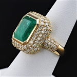 9.15ct Emerald and 4.33ctw Diamond 18K Yellow Gold Ring (Vault_R51) 