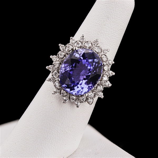 12.47ct Tanzanite and 0.59ctw Diamond 14K White Gold Ring (Vault_R51) 