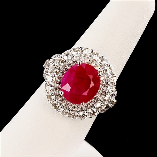 6.48ct BURMESE Ruby and 2.36ctw Diamond 14K White Gold Ring (GIA CERTIFIED) (Vault_R51) 