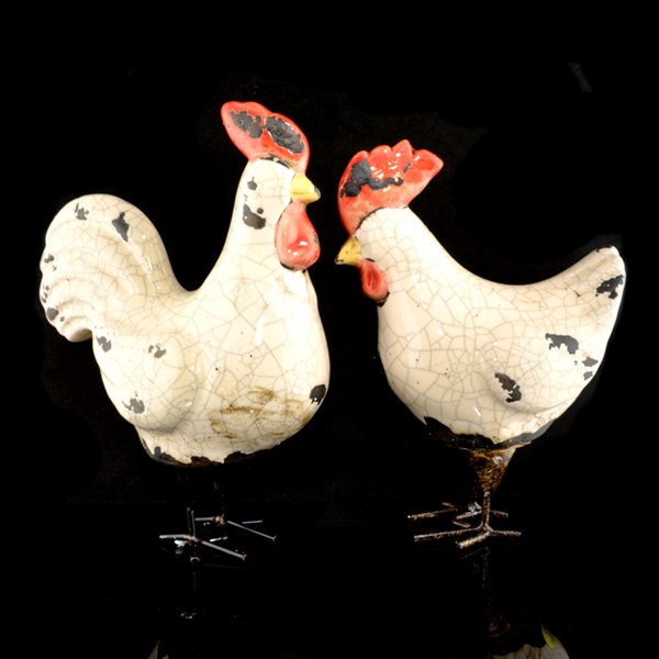 Rustic Chicken Pair Decoration