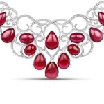 212.48 Ruby CAB Pear Cut and White Diamond 925 Sterling Silver W/Rhodium Necklace