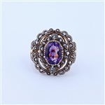 Yellow Gold Amethyst and Diamond Ring -PNR-