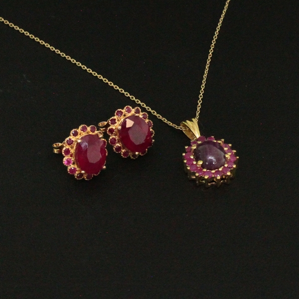 Ruby Earrings and Pendant Sterling Silver Collection 