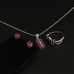 Ruby Ring size 7.5, Pink Topaz Earrings and Pendant Sterling Silver Collection 