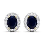 14K Yellow Gold Earrings 2.6 Carat Blue Sapphire Oval Cut with White Diamond  0.448ct (Vault_Q) 