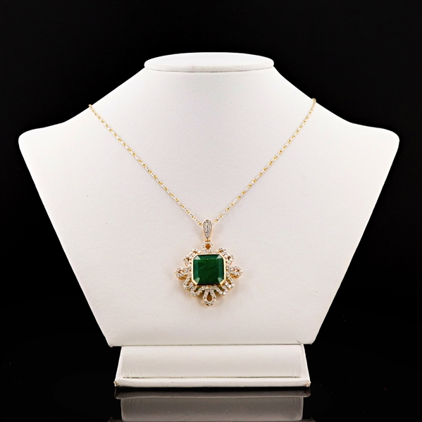 App: $35,874 13.41ct Emerald and 1.72ctw Diamond 18K Yellow and White Gold Pendant (Vault_RR01) 