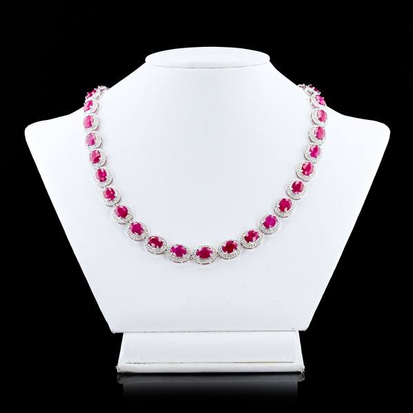 45.76ctw BURMESE Ruby and 4.00ctw Diamond Platinum Necklace (GIA CERTIFIED) (Vault_R51) 