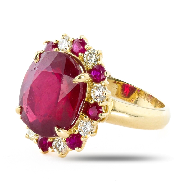 11.14ctw Ruby and 0.64ctw Diamond 14K Yellow Gold Ring (Vault_R51) 