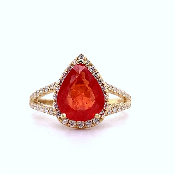 2.48ct Reddish Orange Sapphire and 0.45ctw Diamond 18K Yellow Gold Ring (Vault_R51) 