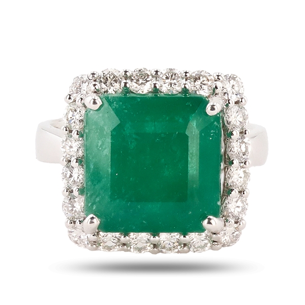 6.34ct Emerald and 0.94ctw Diamond 18K White Gold Ring (Vault_R51) 