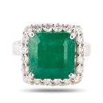 6.34ct Emerald and 0.94ctw Diamond 18K White Gold Ring (Vault_R51) 