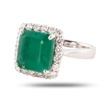 6.34ct Emerald and 0.94ctw Diamond 18K White Gold Ring (Vault_R51) 