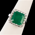 6.34ct Emerald and 0.94ctw Diamond 18K White Gold Ring (Vault_R51) 