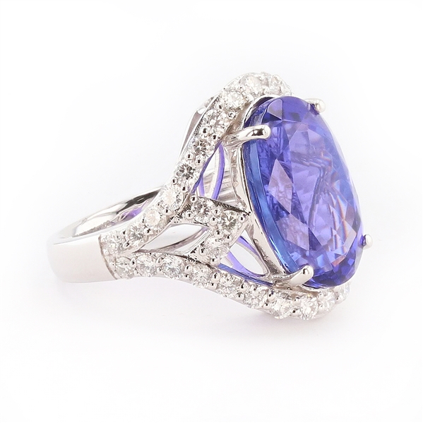 12.46ct Tanzanite and 1.47ctw Diamond Platinum Ring (GIA CERTIFIED) (Vault_R51) 