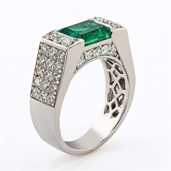 2.38ct Emerald and 1.38ctw Diamond 18K White Gold Ring (Vault_R51) 