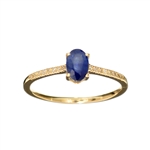 14KT. Gold, 0.62CT Oval Cut Sapphire and 0.06CT Round Brilliant Cut Diamond Ring