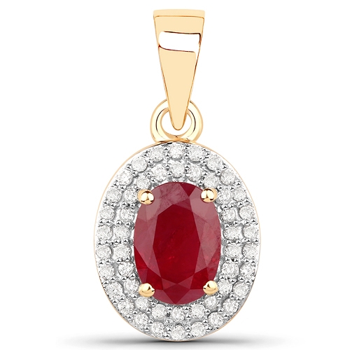 0.90CT Oval Cut Ruby and White Diamond 14K Yellow Gold Pendant -PNR-