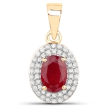 0.90CT Oval Cut Ruby and White Diamond 14K Yellow Gold Pendant -PNR-