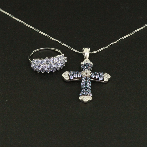  Tanzanite Ring size 8 and Pendant Sterling Silver Collection 