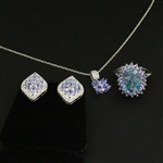 Opal Ring size 7, Tanzanite Earrings and Pendant Sterling Silver Collection 