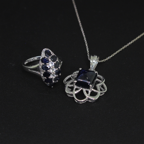 Sapphire Ring Size 6 and Pendant Sterling Silver Collection 