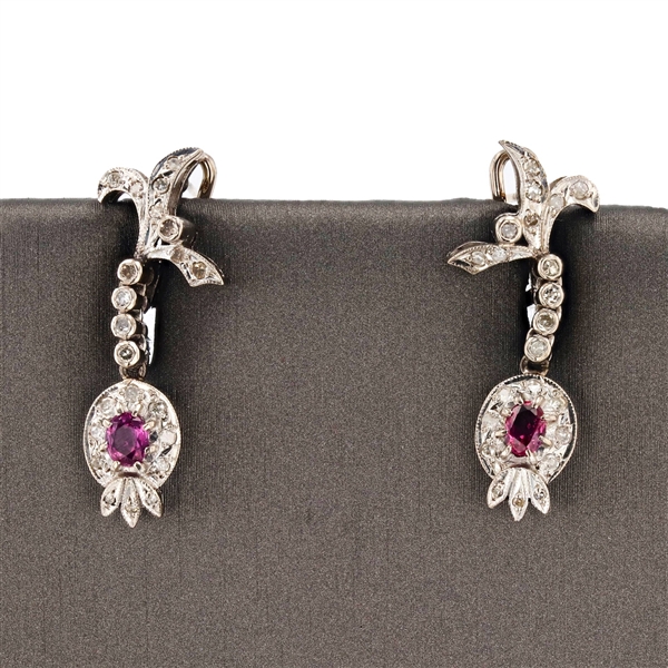 Platinum 0.54CT Pink Spinel and 1.50ctw Diamonds in Antique Earrings -PNR-