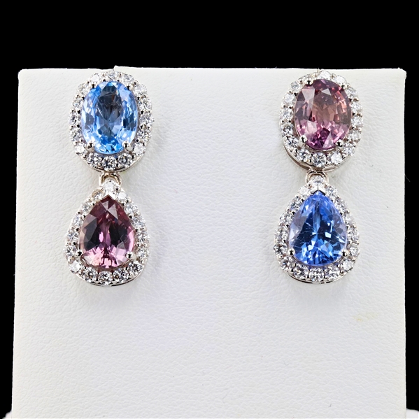 App: $15,957 5.71ctw Blue and Purplish Pink Sapphire and 0.91ctw Diamond 18K White Gold Earrings (Vault_RR01) 