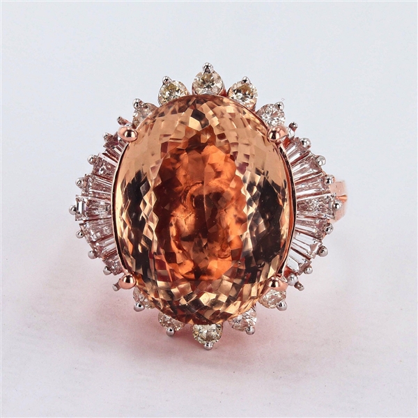 App: $19,930 12.17ct Morganite and 1.07ctw Diamond 14K Rose Gold Ring (Vault_RR01) 