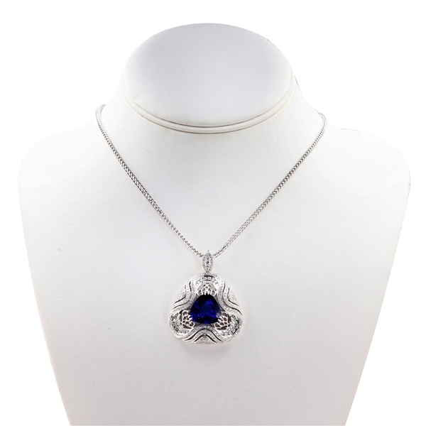 12.82ct DARK Tanzanite and 2.31ctw Diamond 14K White Gold Pendant (Vault_R51) 