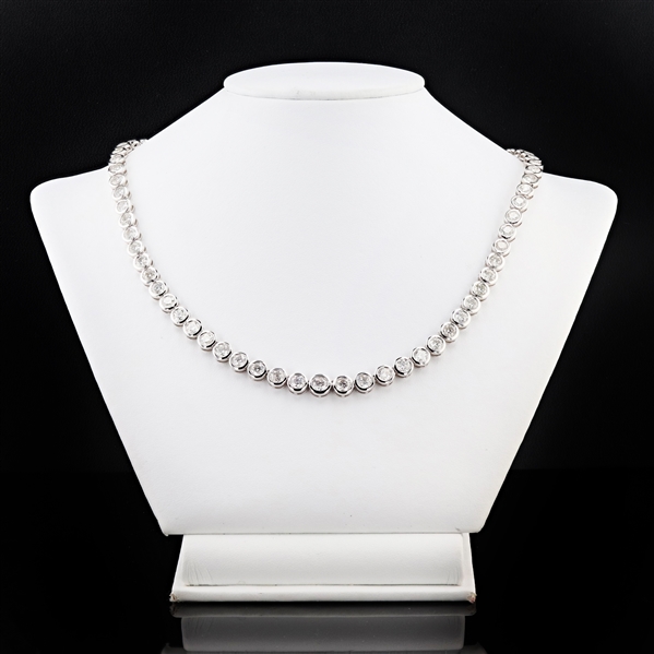 20.49ctw Diamond 18K White Gold Tennis Necklace (Vault_R51) 