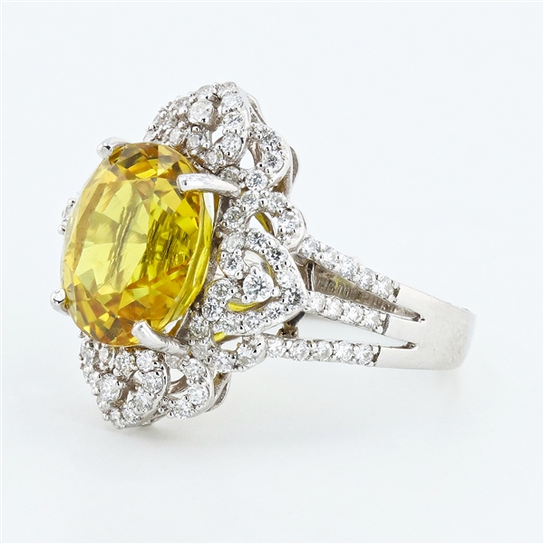 7.68ct Yellow Sapphire and 0.90ctw Diamond Platinum Ring (Vault_R51) 