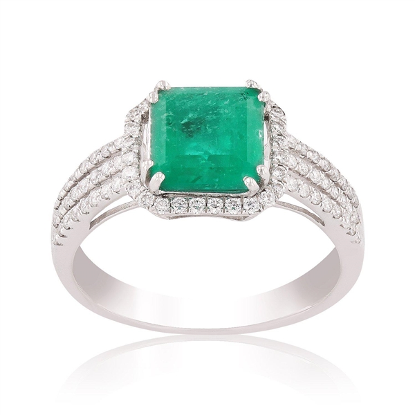 1.59ct Emerald and 0.39ctw Diamond Platinum Ring (Vault_R51) 