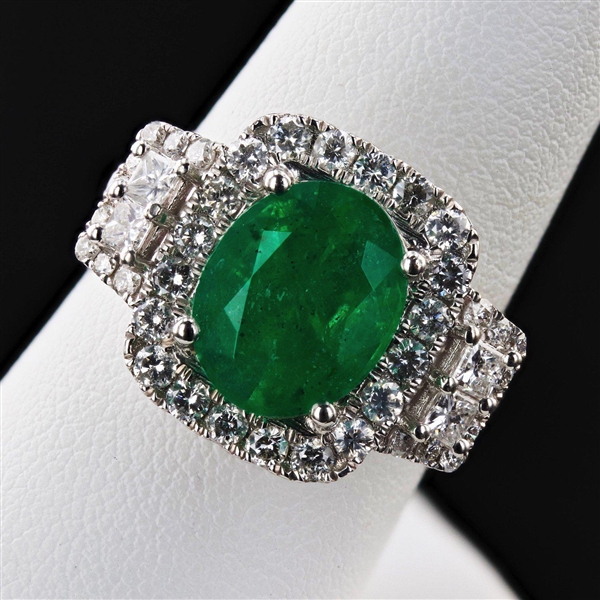 3.45ct Emerald and 1.37ctw Diamond Platinum Ring (Vault_R51) 