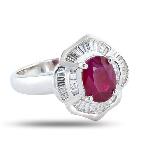 2.10ct Ruby and 1.00ctw Diamond 18K White Gold Ring (Vault_R51) 