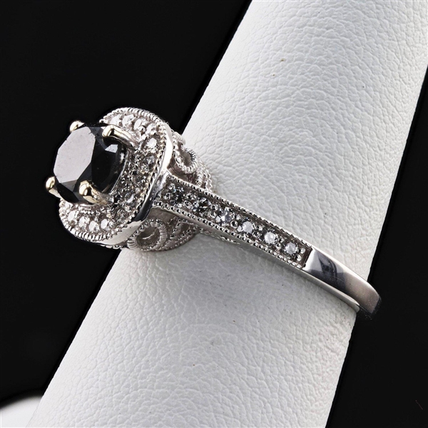 1.24ct CENTER Black Diamond 14K White Gold Ring (1.60ctw Diamonds) (Vault_R51) 