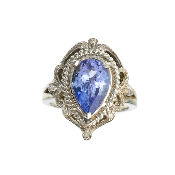 14KT. White Gold, 2.52CT Diamond And Tanzanite Ring