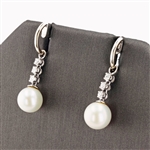 14K White Gold 10.40mm Akoya Pearl and Diamond Earrings -PNR-