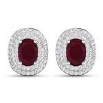 14K White Gold Earrings 1.7 Carat Ruby Oval Cut with White Diamond  0.4545ct (Vault_Q) 