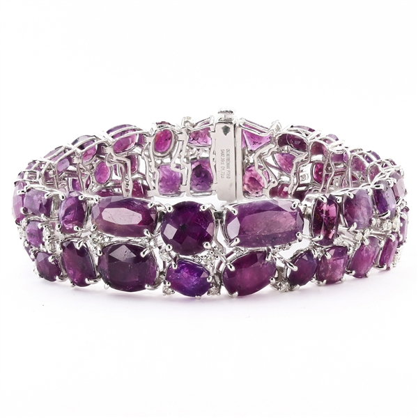 82.39ctw UNHEATED Pinkish Purple Kashmir Sapphire and 1.72ctw Diamond Platinum Bracelet (GIA CERTIFIED) (Vault_R51) 