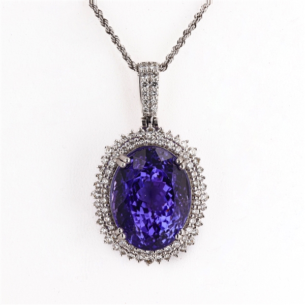 30.80ct Tanzanite and 1.42ctw Diamond Platinum Pendant (GIA CERTIFIED) (Vault_R51) 