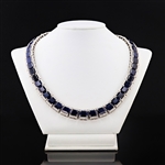 134.48ctw Blue Sapphire and 14.82ctw Diamond 14K White Gold Necklace (Vault_R51) 