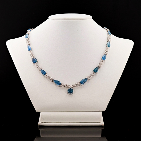 19.52ctw Aquamarine and 2.84ctw Diamond 14K White Gold Necklace (Vault_R51) 