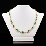 23.54ctw Emerald and 2.04ctw Diamond 14K Yellow Gold Necklace with White Enamel (Vault_R51) 