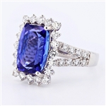 6.71ct Tanzanite and 1.45ctw Diamond Platinum Ring (Vault_R51) 