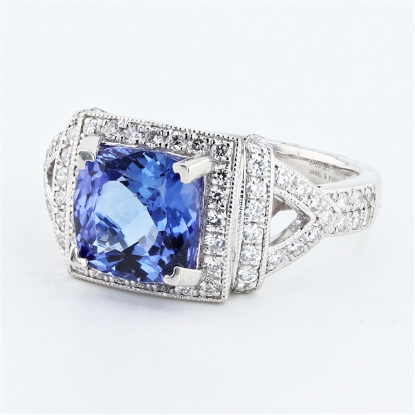 2.98ct Tanzanite and 0.65ctw Diamond Platinum Ring (Vault_R51) 