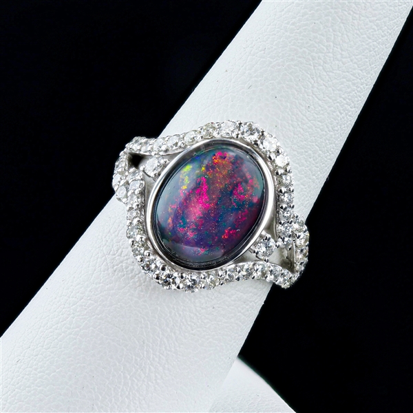 3.09ct Opal and 0.92ctw Diamond Platinum Ring (Vault_R51) 