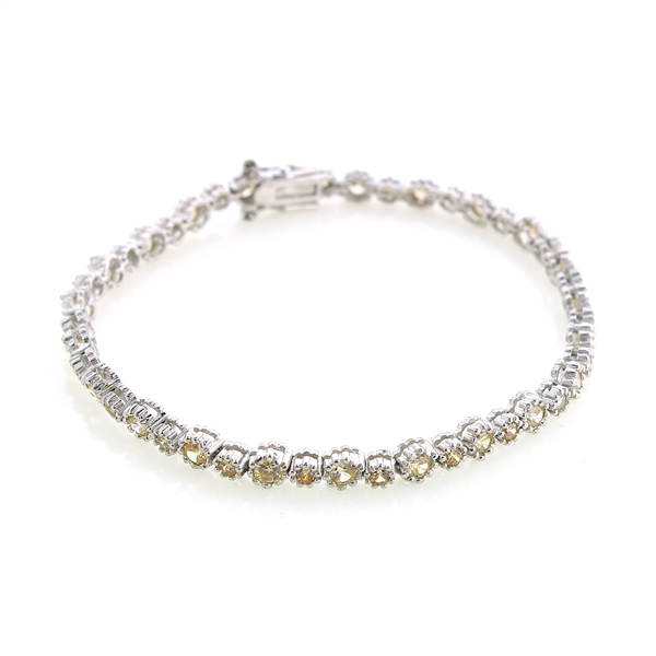 Round Cut Champagne Cubic Zirconia Sterling Silver Bracelet